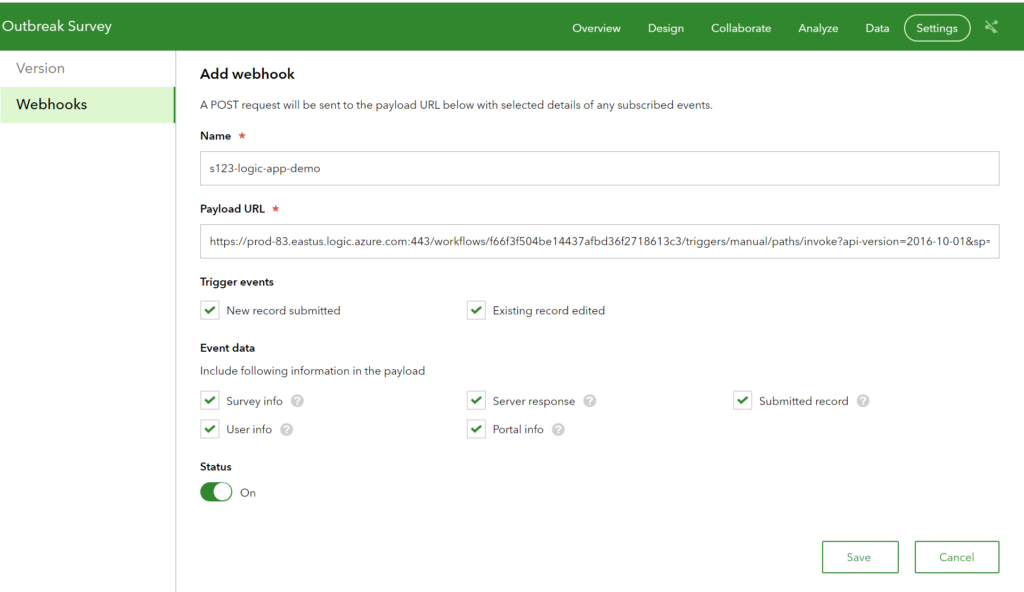 Survey123 Webhooks using Azure Logic Apps