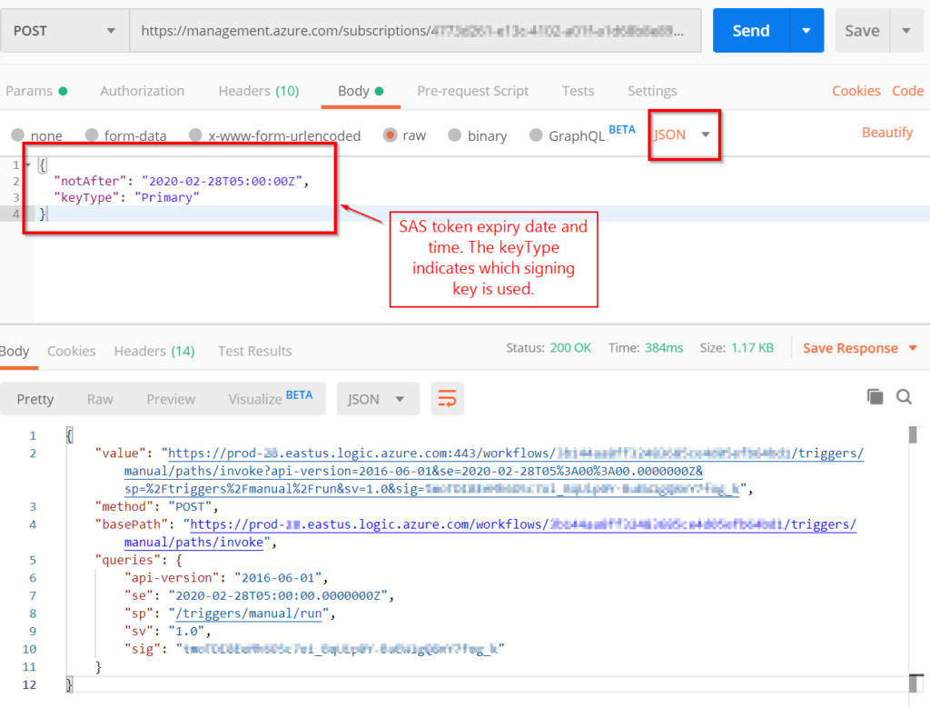 Azure Logic App SAS Token and Service Principal