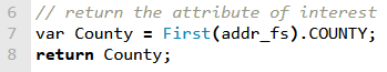 Arcade code snippet utilizing FeatureSet function to access attributes from a related feature layer; Esri Arcade expression language