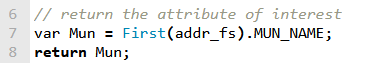 Arcade code snippet utilizing FeatureSet function to access attributes from a related feature layer; Esri Arcade expression language