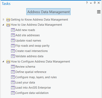 ArcGIS Pro Tasks workflow for Esri's Address Data Management solution