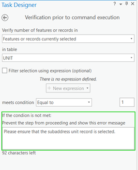 Verification interface for an ArcGIS Pro Task step