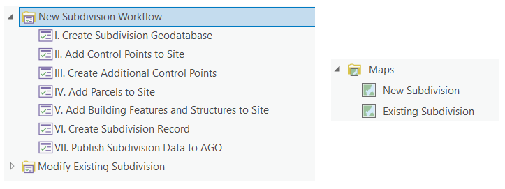 Example showing a separate ArcGIS Pro Tasks map for each Pro task group.