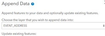 Choosing a sublayer in the Append Data to Layer tool in ArcGISOnline