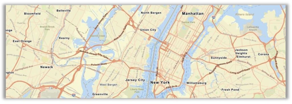 ArcGIS vector basemap symbolized with a classic Esri Streets map style basemap; World Street map source for ArcGIS Online vector tile layer 